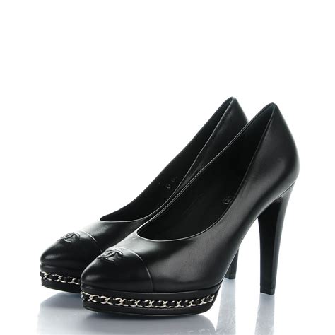 black chanel platform pumps